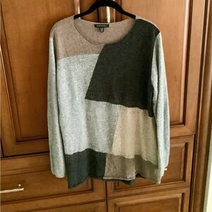 LADIES PARKHURST POLY BLEND GRAY, BLACK BROWN COLOR BLOCK  TUNIC SWEATER SZ XL